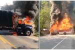 Paro minero: quemaron seis vehículos en las vías de Antioquia